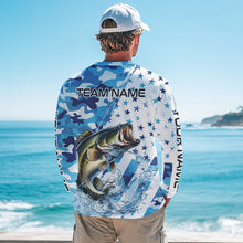 Load image into Gallery viewer, Blue Camo American Flag Bass Fishing Custom Long Sleeve Fishing Shirts Personalized Bass Fishing Gifts NQS9647