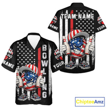 Load image into Gallery viewer, Black American Flag Funny Bowling Button-up Shirt Custom Patriotic Hawaiian Bowling Team Jersey NQS11723