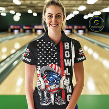 Load image into Gallery viewer, Black American Flag Funny Bowling Polo, 1/4 Zip Shirt For Women Custom Patriotic Bowling Team Jersey NQS11723