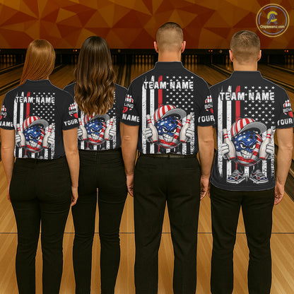Black American Flag Funny Bowling Polo, 1/4 Zip Shirt For Men Custom Patriotic Bowling Team Jersey NQS11723