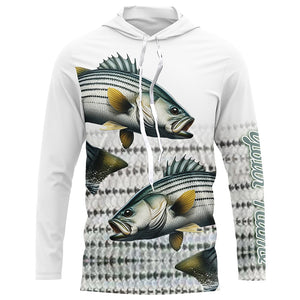 Striped Bass Fishing Customize Name UV Protection Long Sleeve Fishing Shirts, Personalized Fishing Gift NQS268