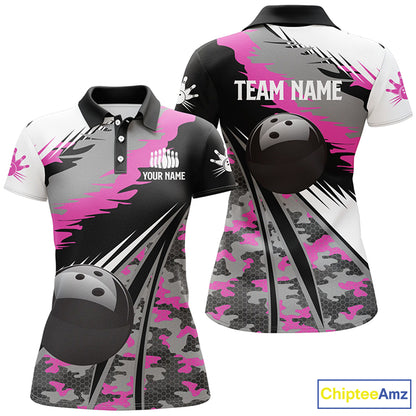 Custom black bowling shirt for women – personalized team jersey front view