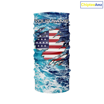 Blue sea wave ocean camo American flag patriot shirt Custom sun protection fishing long sleeve shirts NQS5429