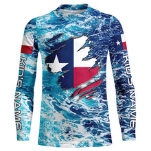 Load image into Gallery viewer, Blue sea wave ocean camo Texas flag patriot shirt Custom sun protection fishing long sleeve shirts NQS5430