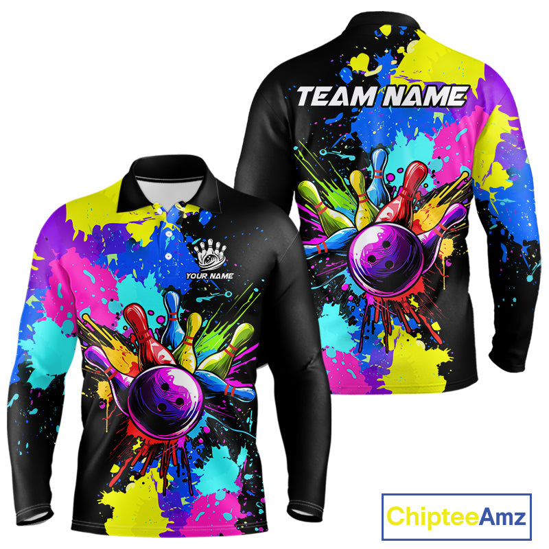 Colorful bowling jerseys Bowling Polo, 1/4 Zip Shirt for Men Custom Bowling Team shirts for bowlers NQS10240