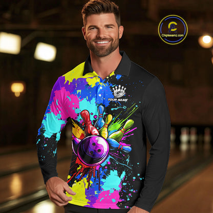 Colorful bowling jerseys Bowling Polo, 1/4 Zip Shirt for Men Custom Bowling Team shirts for bowlers NQS10240