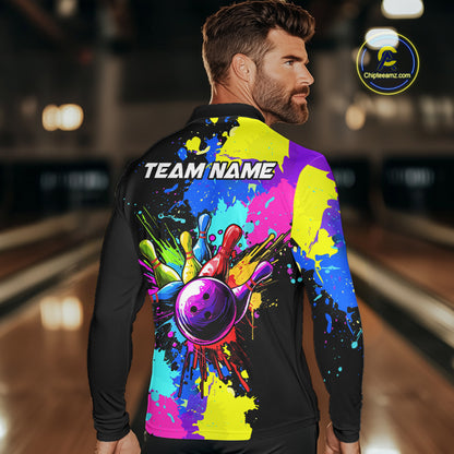 Colorful bowling jerseys Bowling Polo, 1/4 Zip Shirt for Men Custom Bowling Team shirts for bowlers NQS10240