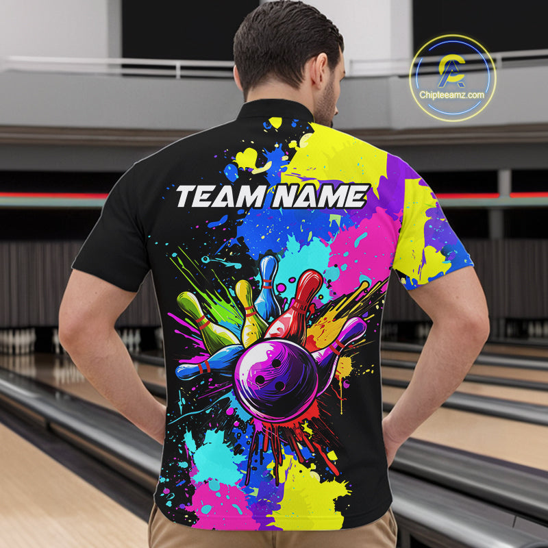 Colorful bowling jerseys Bowling Polo, 1/4 Zip Shirt for Men Custom Bowling Team shirts for bowlers NQS10240