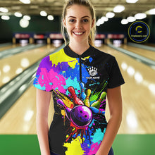 Load image into Gallery viewer, Colorful bowling jerseys Bowling Polo, 1/4 Zip Shirt for Women Custom Bowling Team shirt for bowlers NQS10240