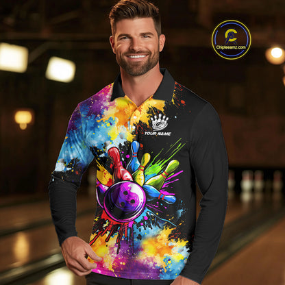 Colorful bowling jerseys Mens Bowling Polo, 1/4 Zip Shirt Custom Bowling Team shirts for bowlers NQS10241