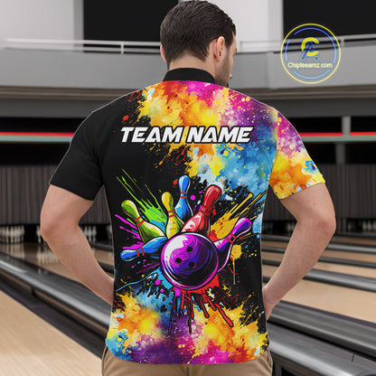 Colorful bowling jerseys Mens Bowling Polo, 1/4 Zip Shirt Custom Bowling Team shirts for bowlers NQS10241