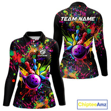 Load image into Gallery viewer, Colorful watercolor Bowling Polo, 1/4 Zip Shirt for Women Custom Bowling Team jersey for bowlers NQS10242