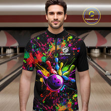 Load image into Gallery viewer, Colorful watercolor Bowling Polo, 1/4 Zip Shirt for mens Custom Bowling Team jersey for bowlers NQS10242