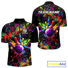 Load image into Gallery viewer, Colorful watercolor Bowling Polo, 1/4 Zip Shirt for mens Custom Bowling Team jersey for bowlers NQS10242