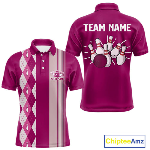 Retro Pink argyle pattern Bowling shirts For Men custom bowling team jerseys Bowler Outfits NQS10403