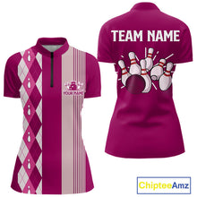 Load image into Gallery viewer, Retro Pink argyle pattern Bowling shirts For Women custom bowling team jerseys Bowler Outfits NQS10403