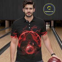 Load image into Gallery viewer, Mens bowling polo, 1/4 zip shirts Custom red flame skull bowling team jerseys, gift for Bowlers NQS10612