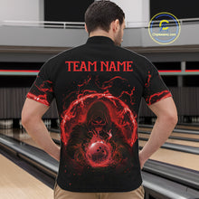 Load image into Gallery viewer, Mens bowling polo, 1/4 zip shirts Custom red flame skull bowling team jerseys, gift for Bowlers NQS10612