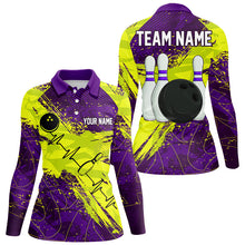 Load image into Gallery viewer, Yellow and Purple Grunge Camo Heartbeat Bowling Shirts For Women Custom Bowling Team Jersey NQS8670