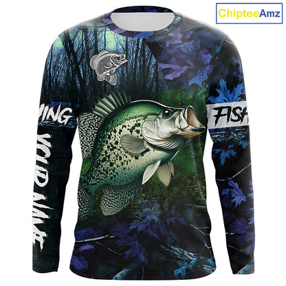 Crappie Fishing blue camo fishing team crappie Custom name Long Sleeve UV protection fishing shirts NQSD93