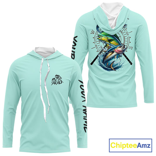 Personalized offshore Fishing jerseys, Mahi mahi, Wahoo, Tuna tournament fishing shirts | Light Green NQS11219