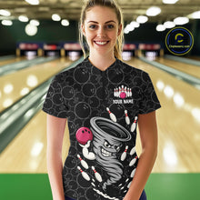 Load image into Gallery viewer, Funny storm tornado Black Camo Bowling Polo, 1/4 Zip Shirts For Women Custom Bowling Team Jerseys NQS11224