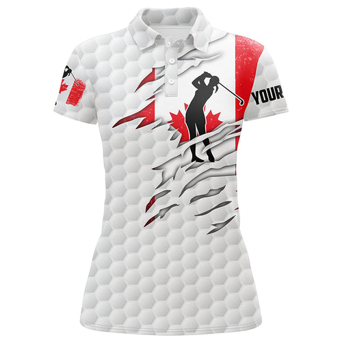Womens golf polo shirts Canadian flag patriot custom name white golf balls shirts NQS7034