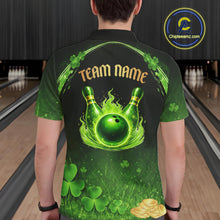 Load image into Gallery viewer, Green flame shamrock St Patrick's Day bowling shirts for men custom team bowling league jerseys NQS11412