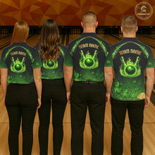 Load image into Gallery viewer, Green flame shamrock St Patrick's Day bowling shirts for men custom team bowling league jerseys NQS11412