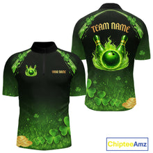 Load image into Gallery viewer, Green flame shamrock St Patrick's Day bowling shirts for men custom team bowling league jerseys NQS11412