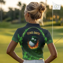 Load image into Gallery viewer, Flame golf ball green shamrock St Patrick's Day Women Golf Polo Shirt Custom lucky ladies golf attire NQS11413