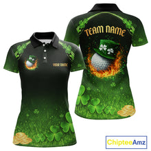 Load image into Gallery viewer, Flame golf ball green shamrock St Patrick's Day Women Golf Polo Shirt Custom lucky ladies golf attire NQS11413