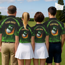 Load image into Gallery viewer, Flame golf ball green shamrock St Patrick's Day Men Golf Polo Shirts Custom lucky golf attire for men NQS11413