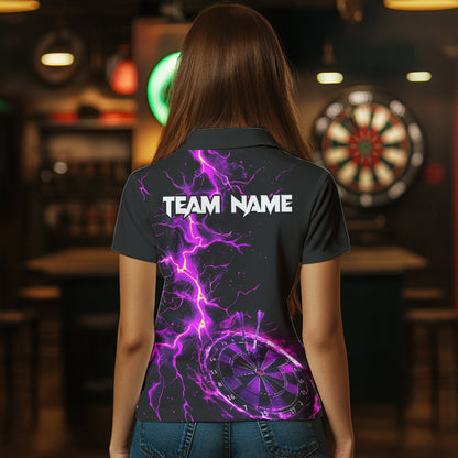 Women Darts shirts Custom black and purple lightning thunder Darts Team Jerseys NQS9492