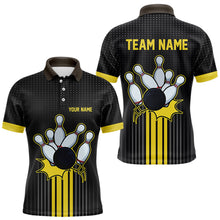 Load image into Gallery viewer, Black and Yellow Bowling Polo, Quarter Zip Shirt For Men Custom Team Mens Bowling Jersey NQS9652