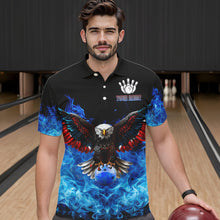 Load image into Gallery viewer, Blue Flame Smoke American Flag Eagle Skull Mens Bowling Shirts Custom Patriotic Bowling Team Jersey NQS9659