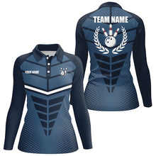 Load image into Gallery viewer, Navy Blue Bowling Team league jerseys custom Women Bowling Polo Shirts, gifts for bowling team NQS7444