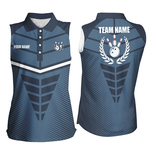 Navy Blue Bowling Team league jerseys custom Women Bowling sleeveless Polos, gifts for bowling team NQS7444