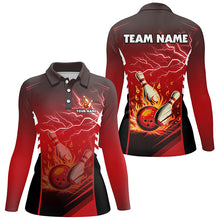 Load image into Gallery viewer, Flame bowling ball and pins lightning custom Women Bowling Polo Shirts, team bowling jerseys | Red NQS7445