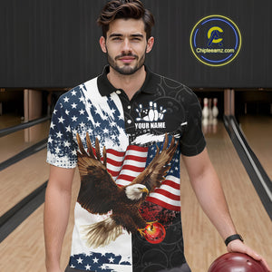 Red, White, Blue American Flag Eagle Men Bowling Shirt Custom Patriotic Black Camo Bowling Team Jersey NQS9863
