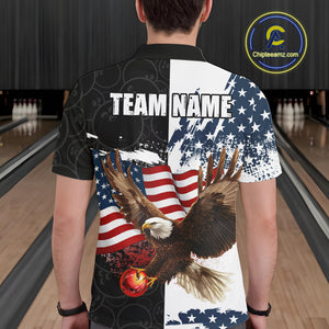 Red, White, Blue American Flag Eagle Men Bowling Shirt Custom Patriotic Black Camo Bowling Team Jersey NQS9863