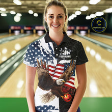 Load image into Gallery viewer, American Flag Eagle Bowling Shirts For Women Custom Patriotic Black Camo Bowling Team Jerseys NQS9863