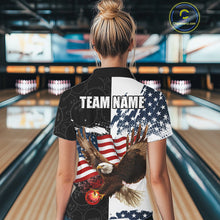 Load image into Gallery viewer, American Flag Eagle Bowling Shirts For Women Custom Patriotic Black Camo Bowling Team Jerseys NQS9863