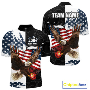 Red, White, Blue American Flag Eagle Men Bowling Shirt Custom Patriotic Black Camo Bowling Team Jersey NQS9863