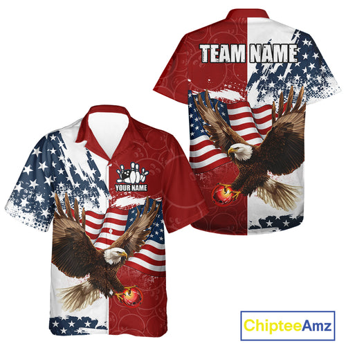 American Flag Eagle Bowling Hawaiian shirt Custom Patriotic Red Camo Bowling Team Jerseys NQS9864