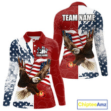 Load image into Gallery viewer, American Flag Eagle Bowling Shirts For Women Custom Patriotic Red Camo Bowling Team Jerseys NQS9864