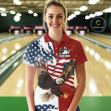 Load image into Gallery viewer, American Flag Eagle Bowling Shirts For Women Custom Patriotic Red Camo Bowling Team Jerseys NQS9864