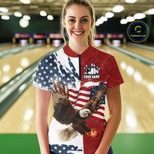 Load image into Gallery viewer, American Flag Eagle Bowling Shirts For Women Custom Patriotic Red Camo Bowling Team Jerseys NQS9864