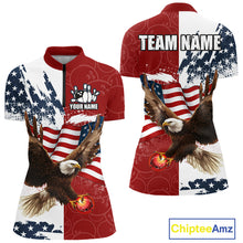 Load image into Gallery viewer, American Flag Eagle Bowling Shirts For Women Custom Patriotic Red Camo Bowling Team Jerseys NQS9864