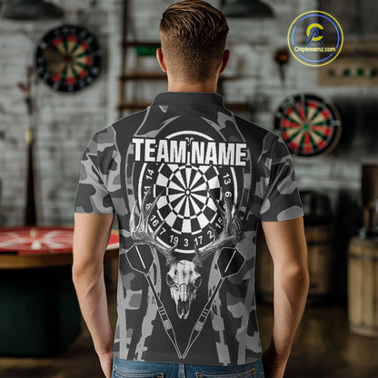Deer Skull Darts Board Gray Camo Darts Polo, Quarter zip Shirts For Men Custom Team Darts Jersey NQS9934
